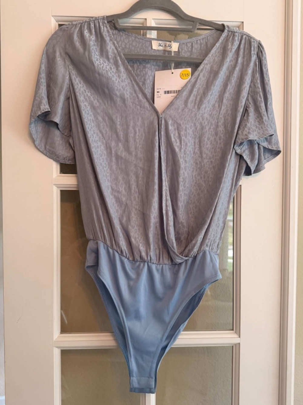 She + Sky Pale Blue Cheetah Print Bodysuit
